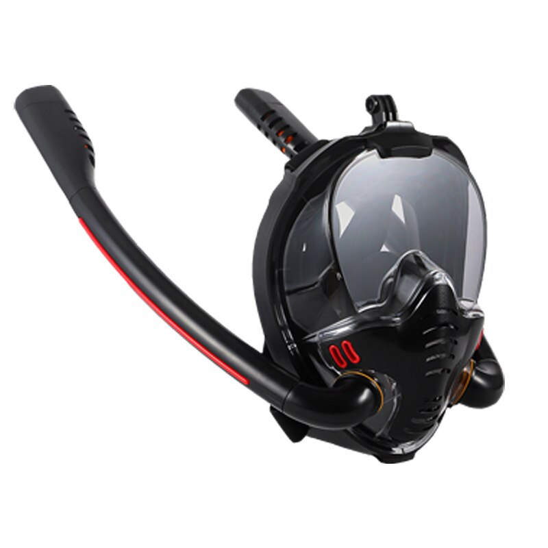 Máscara de buceo con doble tubo de esnórquel para adultos, gafas de natación, equipo de equipo para deportes acuáticos, silicona hiperseca de cara completa: Black Black / L / XL