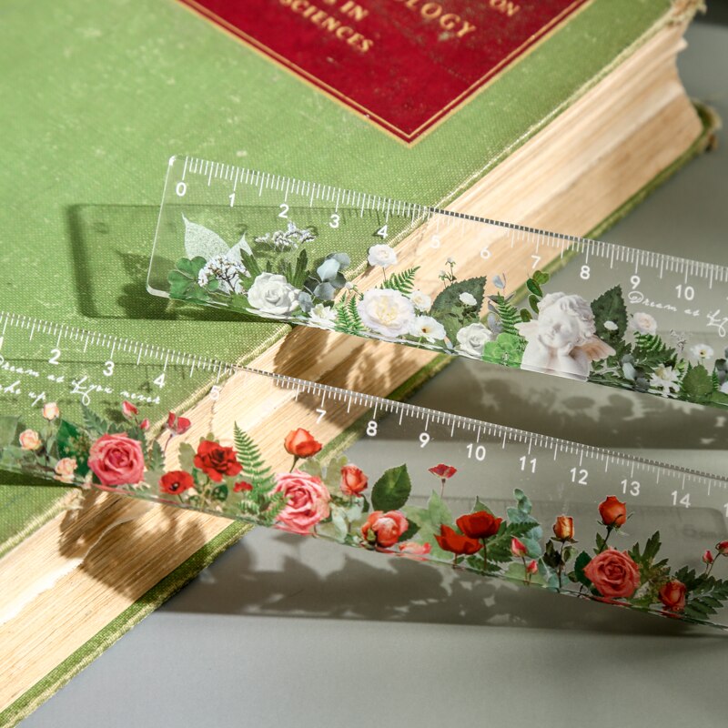 Regla de margaritas Rosa multifunción, 15 cm, herramientas de dibujo DIY, reglas con flores para estudiantes, escuela, suministros de oficina