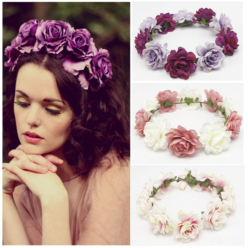 Tocado de flores más vendido, diadema informal de playa, viento, rosa, corona nupcial