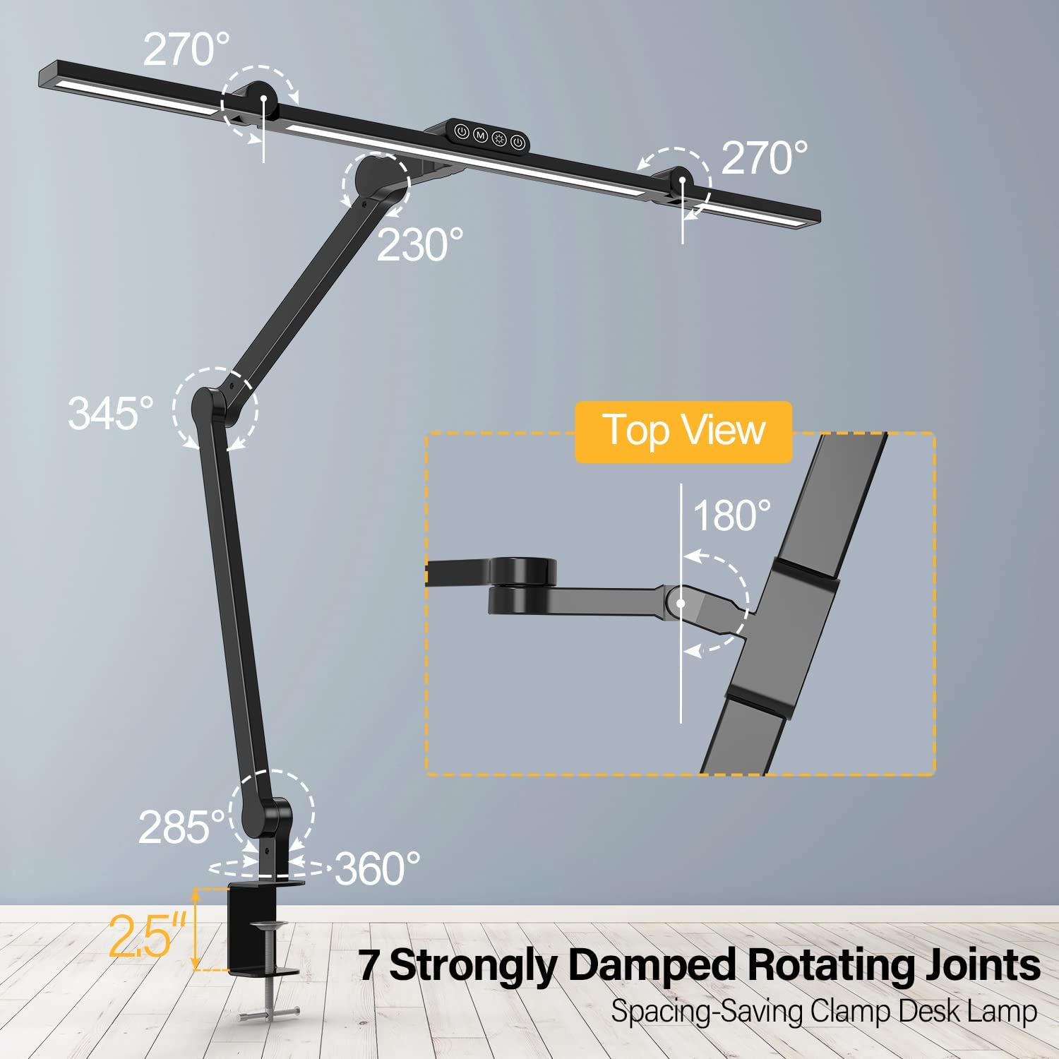 Lâmpada de mesa led com braçadeira, lâmpada de mesa led de arquiteto ultrabrilhante de 24w para escritório doméstico com iluminação atmosférica, escurecimento automático