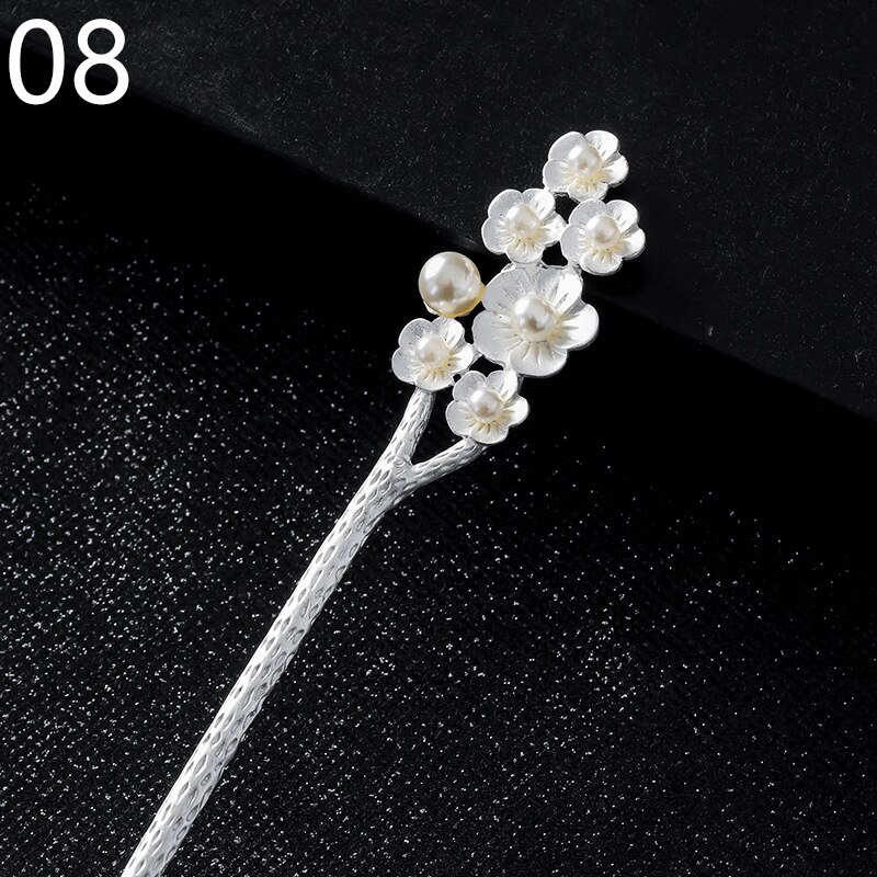 Women Banquet Party Hair Pin Accessories Best Jewelry Vintage Hair Stick Chinese Style Simulated Pearls Hairpin: 08