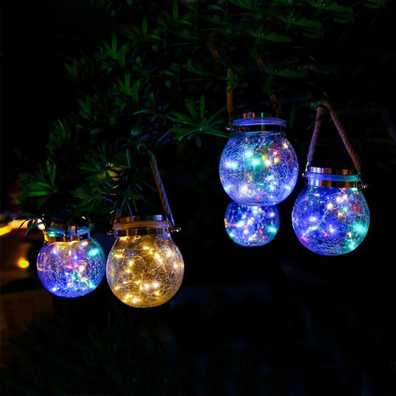 2Pcs LED Solar Lamp Ball Crack Solar Powered Outdoor Waterproof Hang Lights Villa Garden Decoration Atmosphere Sunlight Light