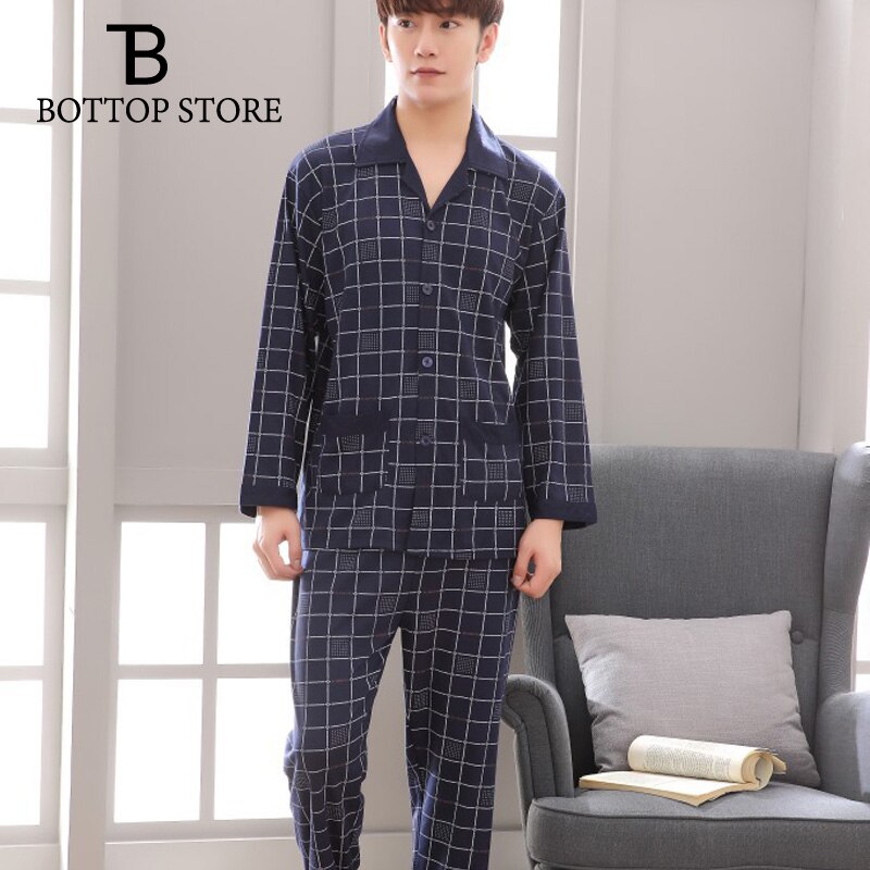 Conjuntos de pijamas juveniles de otoño e invierno, ropa de dormir informal de algodón de manga larga para hombre, ropa de salón para hombre, pijama para estar en casa a cuadros XXXL