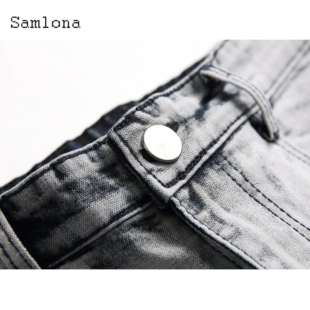 Samlona printemps automne hommes jean Demin pantalon minceur bas Pacthwork Denim pantalon grande taille hommes trou déchiré pantalon