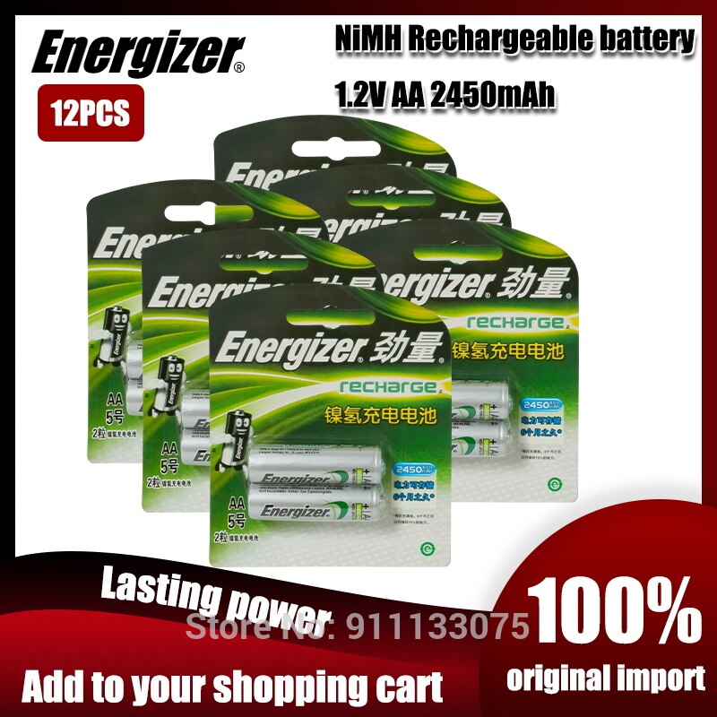 Energizer Original 1.2V AA Rechargeable Batteries 2450mAh Ni-MH AA Battery for camera Anti-dropping toy car: 12PCS