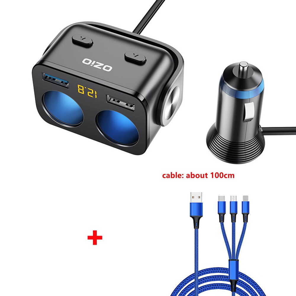 Sigarettenaansteker Splitter Qc 3.0 Quick Charger Dual Usb Charge 12V Auto Sigarettenaansteker Adapter Stopcontacten power: With cable