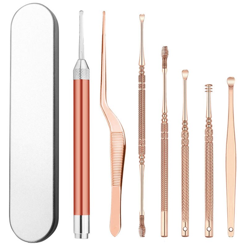 1 Set 7pcs Ear Cleaning Tools Stainless Steel Anti-slip Ergonomic Safe Earpick Tool P9