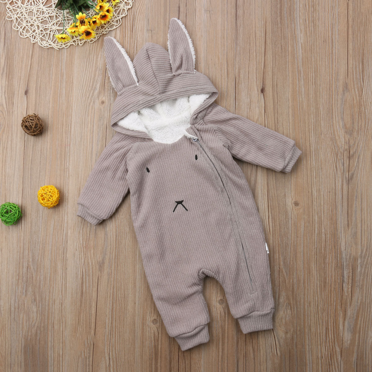 Baby Herfst Winter Kleding Peuter Baby Jongens Meisjes Warm Konijn Oren Capuchon Romper Jumpsuit Outfits Cashmere Cartoon Rits Up