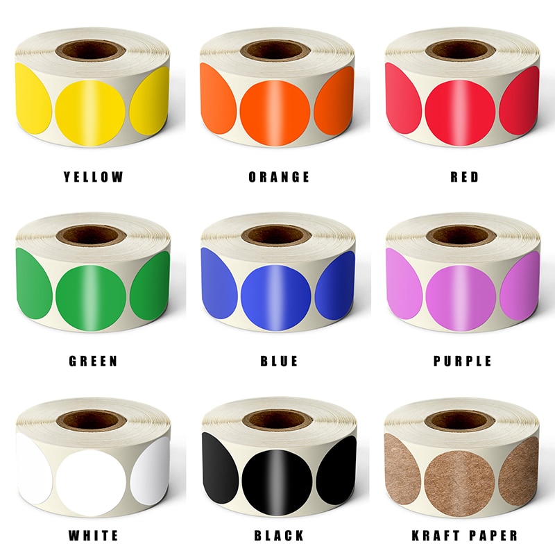 500Pcs/Roll Chroma Label Color Code Dot Labels Stickers 1 Inch Red Green White Yellow Blue Pink Black Purple Stationery Stickers