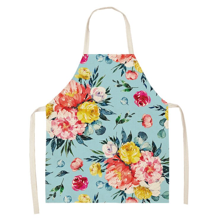 Bloemen Print Katoen Linnen Schort Keuken Vrouwen Bakken Taille Bib Thuis Koken Korte Mouwloze Overgooier 55x68cm: style 6 / 55x68cm