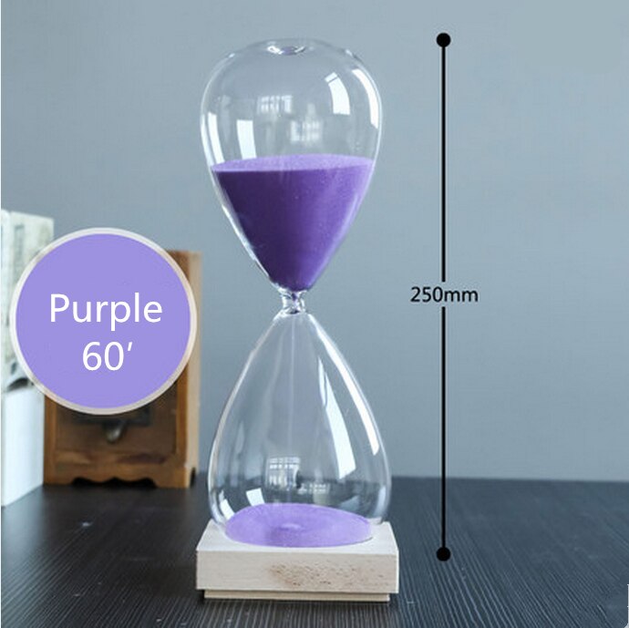 60 minutters timeglas træbase timeglas krystalglas 1 time sandglas farve sand lettering crafts souvenirs: Lilla