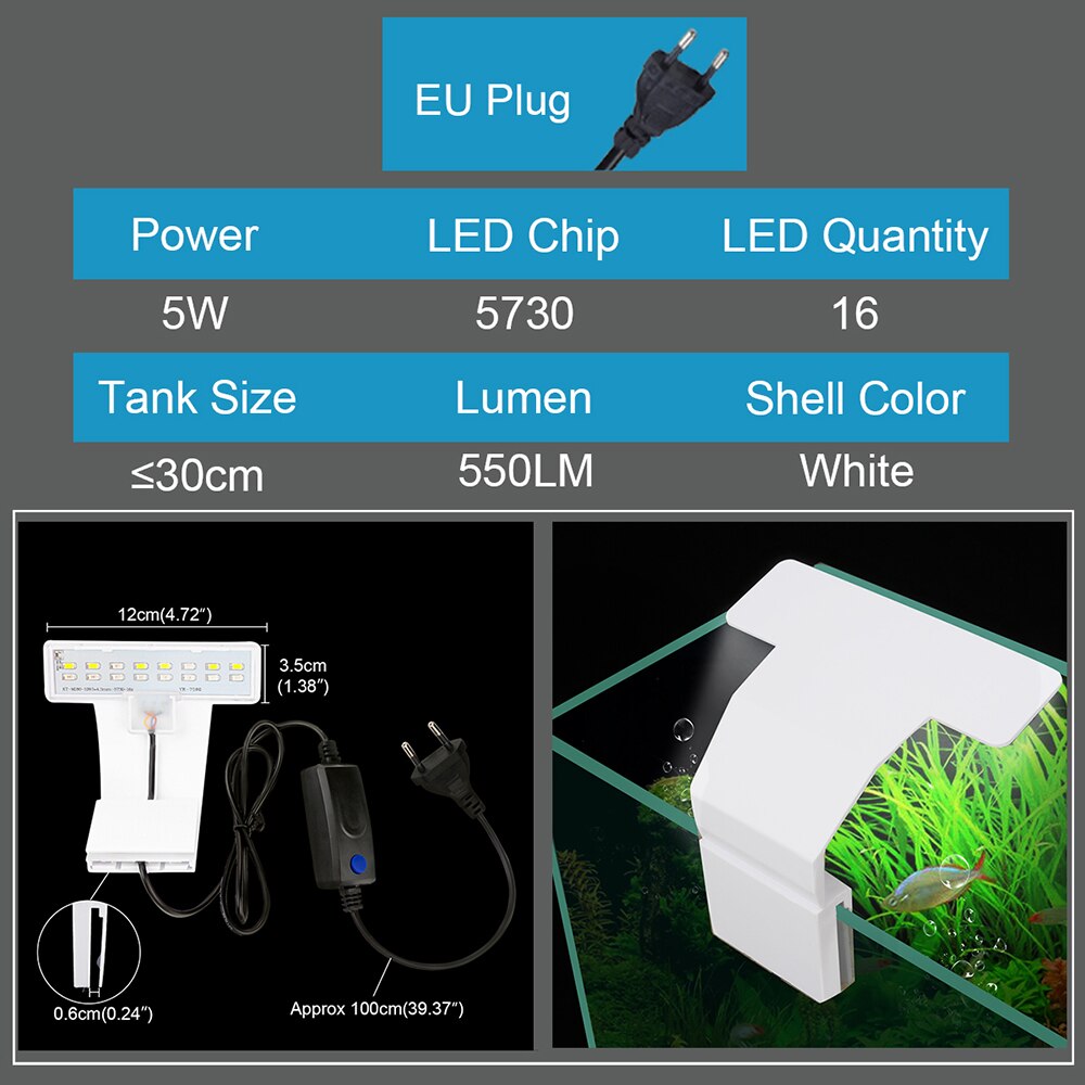 Aquarium Led Licht Slanke Uitschuifbare Clip-On Aquarium Plant Licht 5W/6W/8W/10W/11W/13W/16W/20W Aquarium Led Verlichting Voor Aquarium: M180-EU-220V