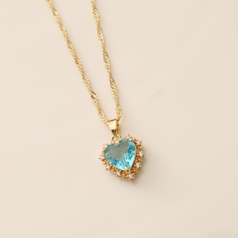 Luxury Zircon Heart Pendant Necklaces For Women Girls Gold Collar NecklacesWedding Party Daily Jewelry