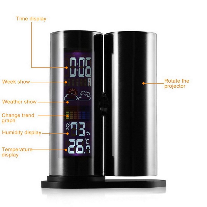 360 rotating Thermometer Hygrometer Gauge Indicator Indoor alarm projection clock Multifunctional clock Alarm clock LED