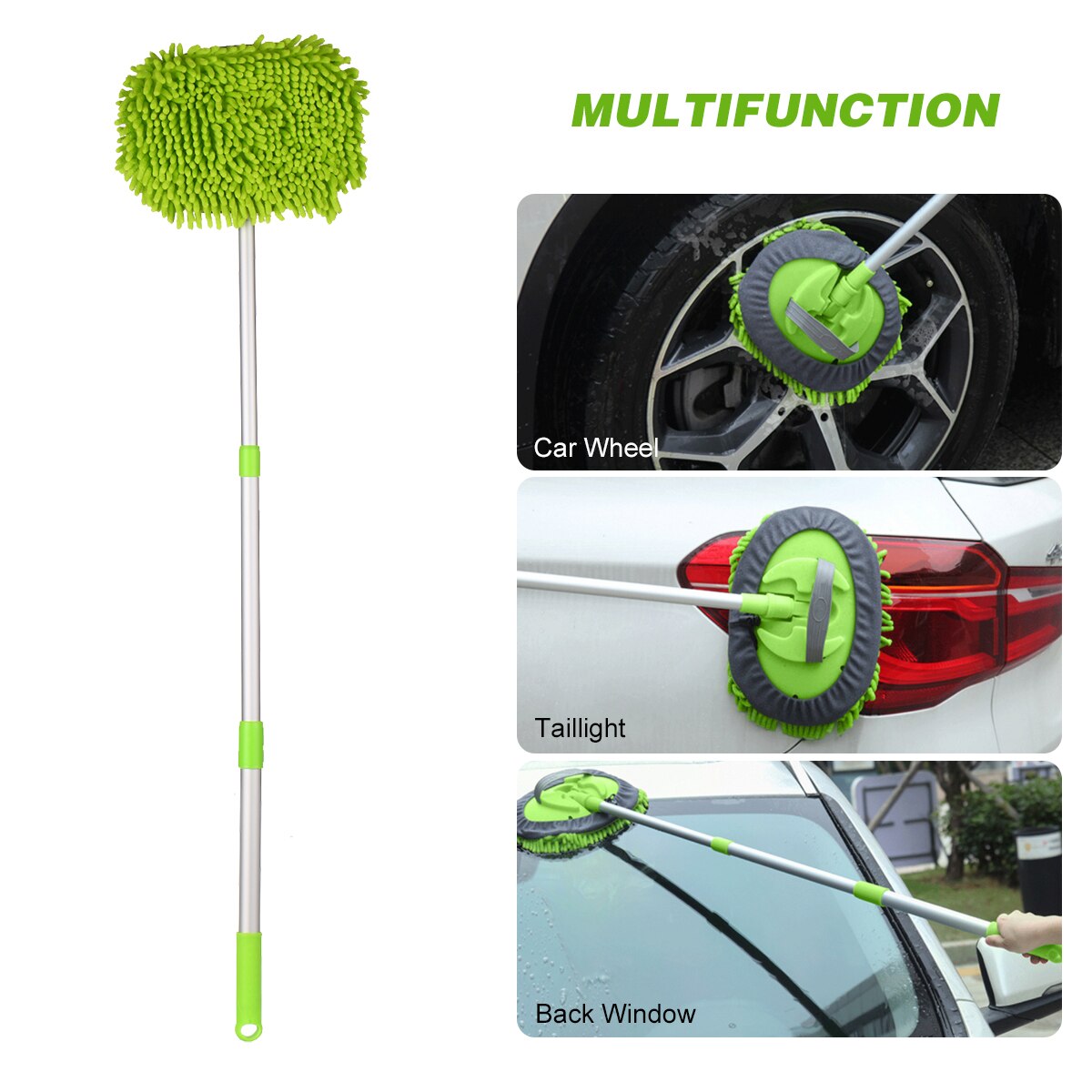 Car Wash Mop Three-Section Telescopic Rod Chenille Microfiber Spinning Floor Mop Dust Mop Home Glass Window Wash