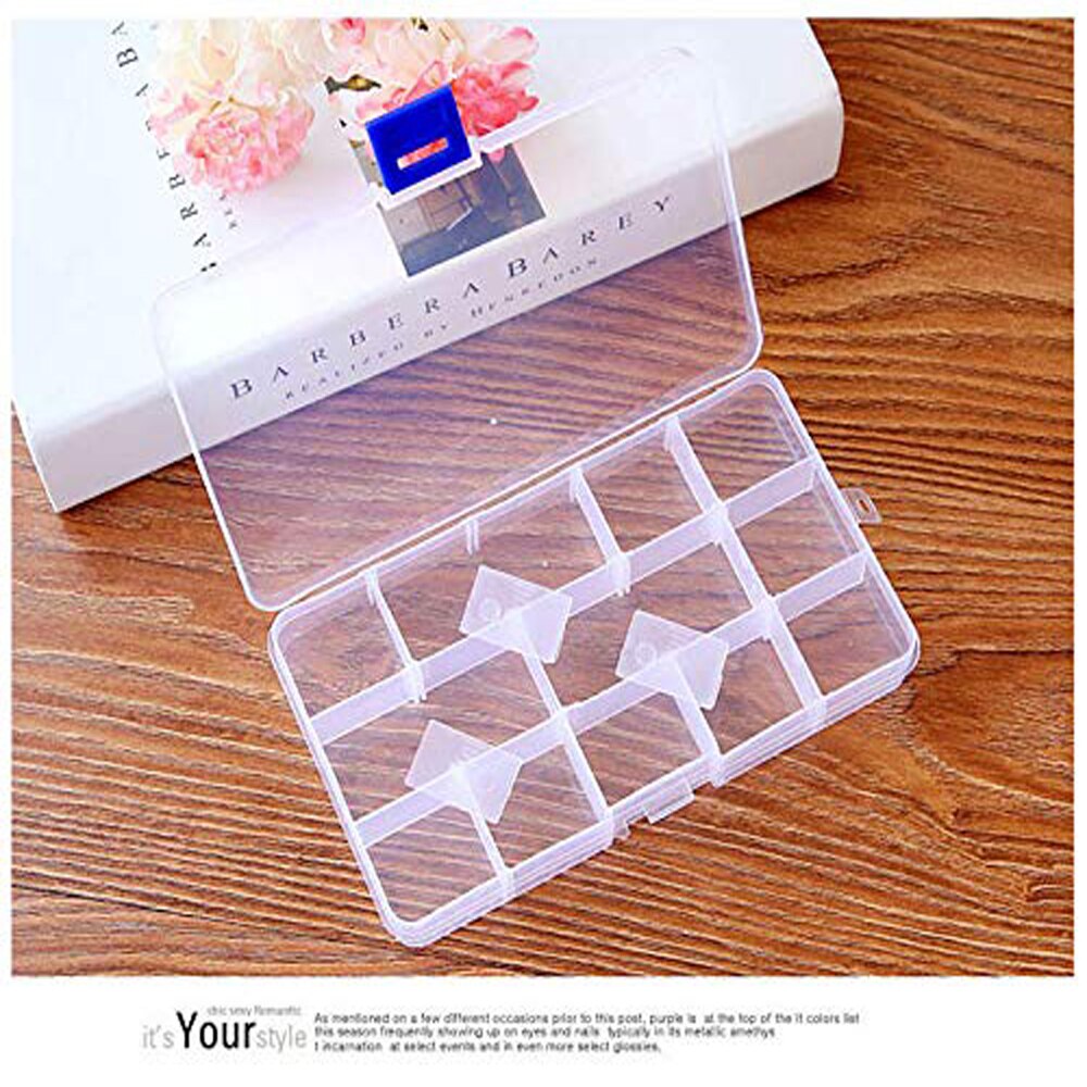 XRHYY Transparent Plastic Grid Box Storage Organizer for Display Collection with Adjustable Dividers - 15 Grids - 6.9"x4"x0.9"