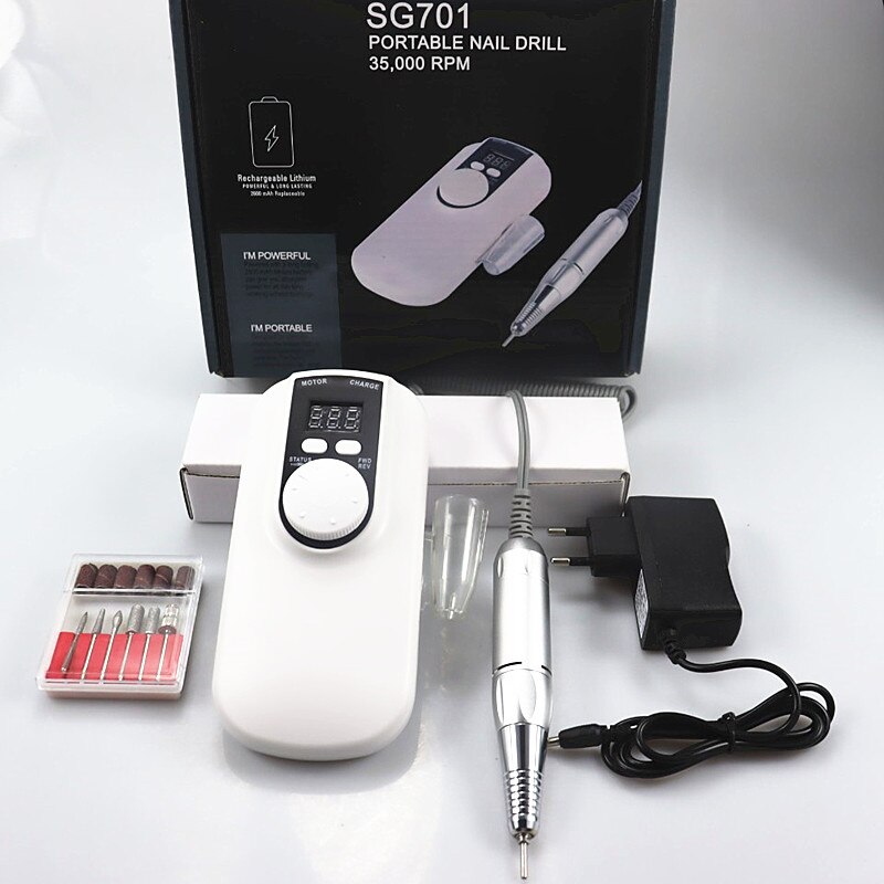 Portable Rechargeable Nail Drill Machine 35000RPM Manicure Machine Electric Nail File Nail Art Tools Set for Nail Drill bit