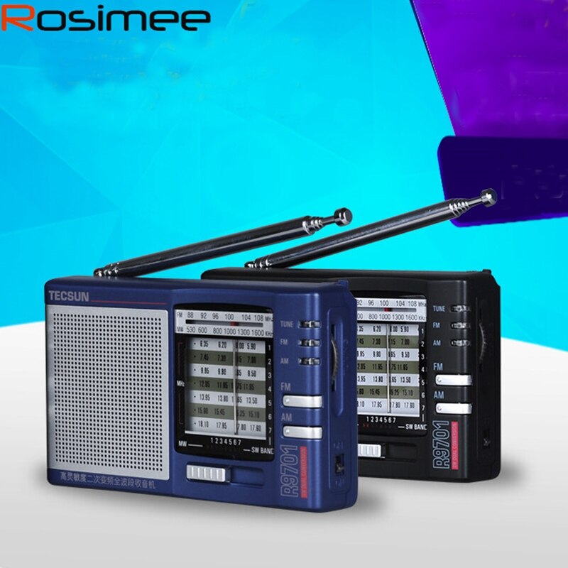 TECSUN R-9701 Radio FM/MW/SW Radio receptor de Radio multibanda conversión Dual con antena externa Y4377A FM Radio portátil