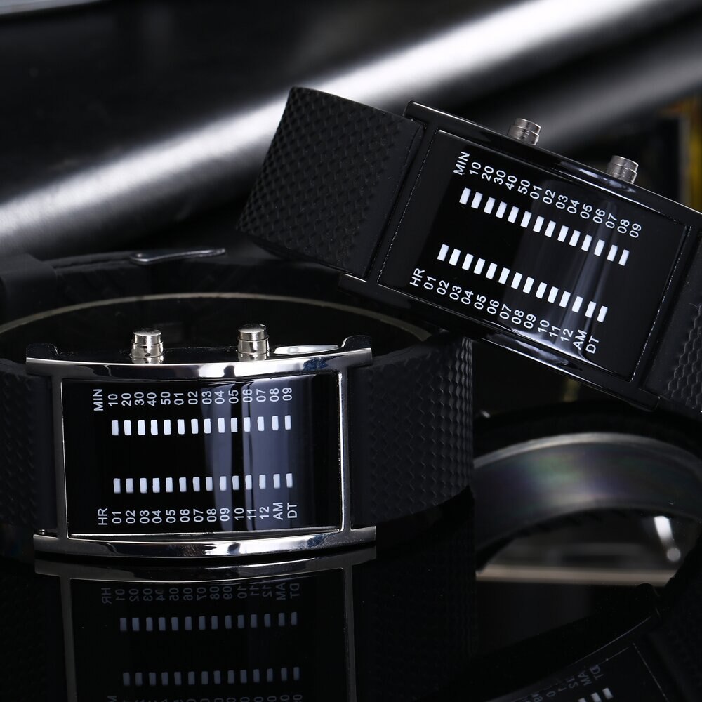 Luxe Lovers Horloge Waterdicht Mannen Vrouwen Rubber Strap Blue Binary Lichtgevende Led Elektronische Display Sport Horloges Mode