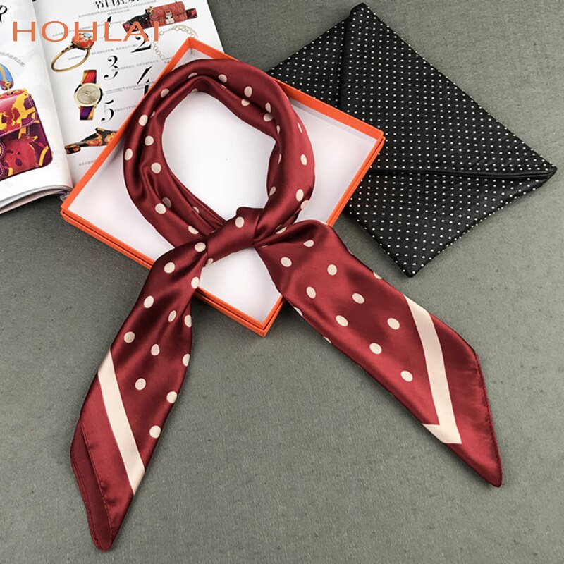 Navy Blue Dot Square Scarves Wraps90*90CM Women Accessories Seasons Sunscreen Large Silk Scarf Shawl Ladies HeadScarves