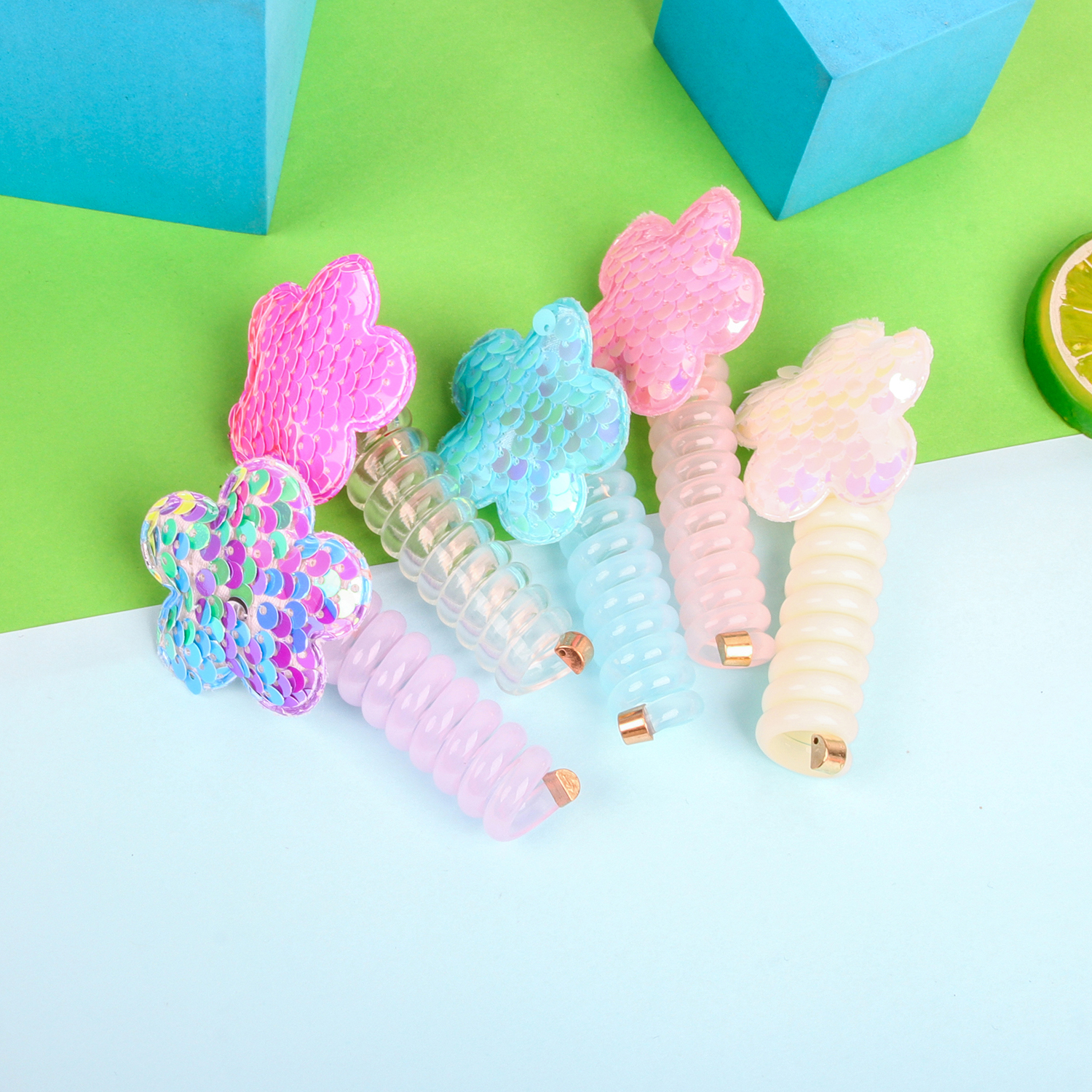 Pailletten Bloem Elastisch Haartouw Schattige Meisjes Telefoondraad Lijn Elasticiteit Glitter Ster Haarband Voor Kinderen Haaraccessoires