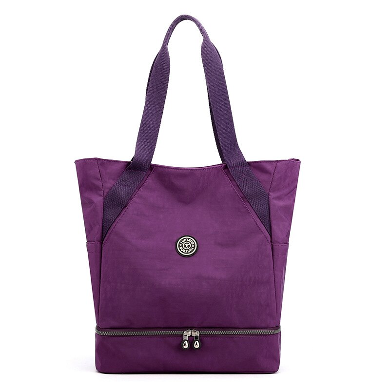 2020 novo estilo molhado e seco separação saco de fraldas das mulheres bolsa de ombro com barra bit viagem leve grande capacidade saco de mamãe: Deep Purple