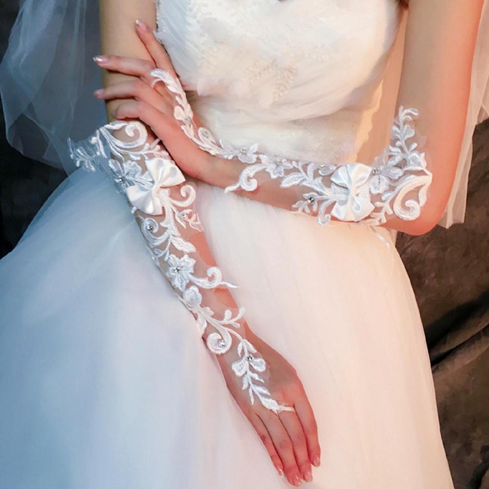Guantes de lujo de encaje blanco para novia, guantes largos sin dedos para mujer, accesorios de boda de cristal para novias,