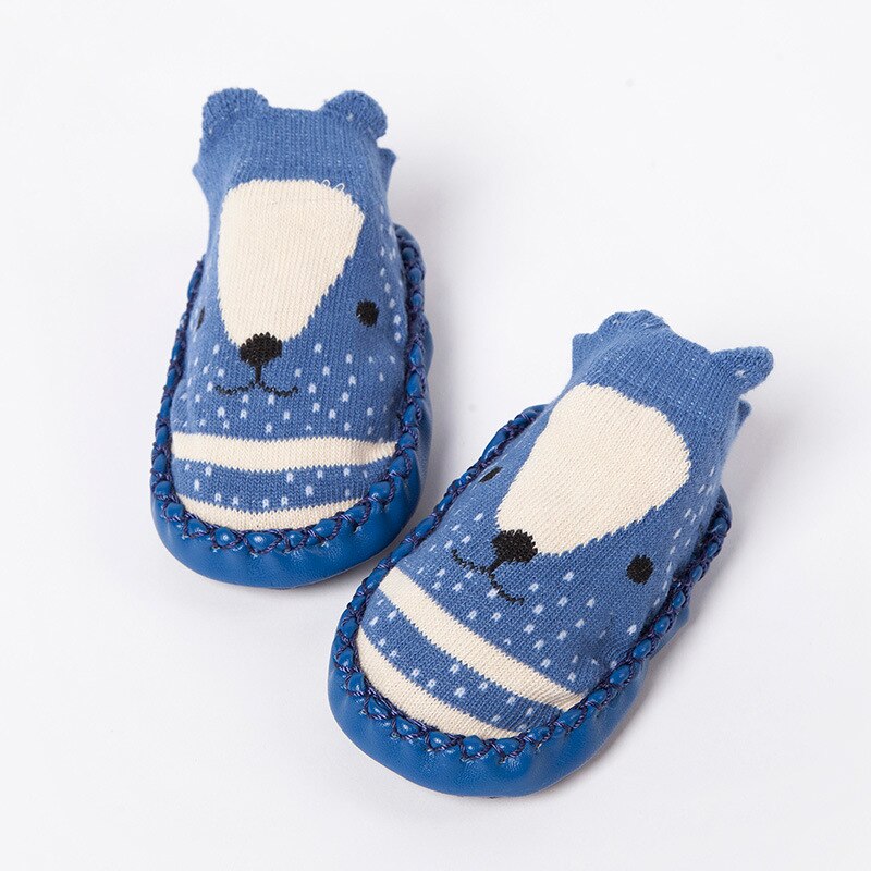 Otoño invierno Bebé calcetines bebé calcetines suelas de goma bebé cosas calcetín recién nacido zapatos antideslizantes suela suave: Blue / 12 meses