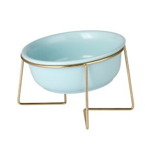 Ceramiczna/szklana podwyższona miska dla psa podniesiona karma dla kotów miseczka na wodę danie dla zwierząt komfortowe miski robić karmienia ze złotym żelaznym stojakiem: niebieski-S