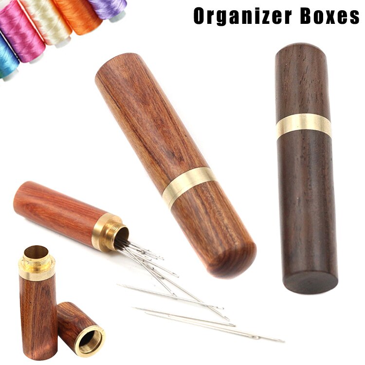 Hand Sewing Needles Wood Box Embroidery Mending Holder Bottle Container Needle Storage Box DIY Tools Organizer