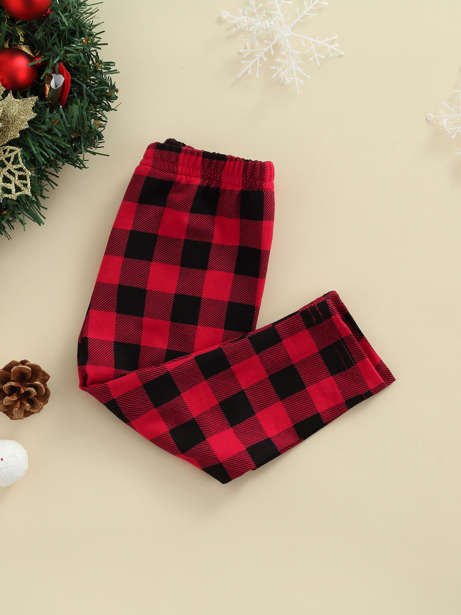 Pantalones de Navidad para bebé, niña y niño, pantalón con estampado de cuadros, cintura elástica, rectos/acampanados