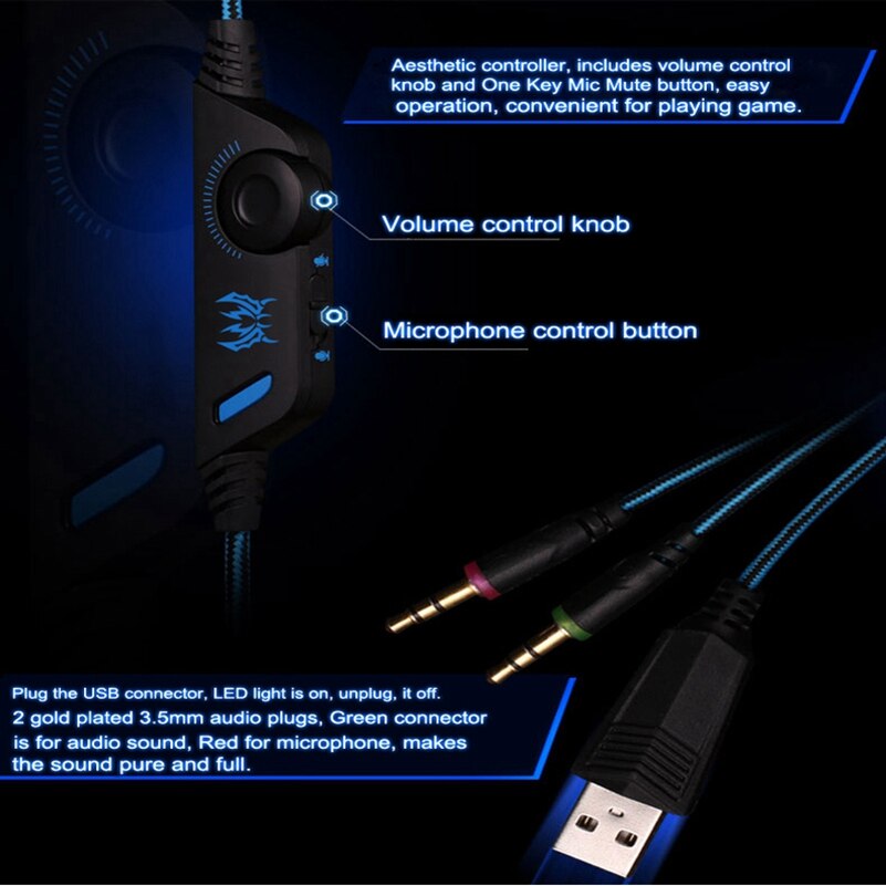 KOTION EACH G2000 Best Computer Stereo Gaming Headphones Deep Bass Game Headset Earphone With Mic LED Light For PS4 PC Gamer