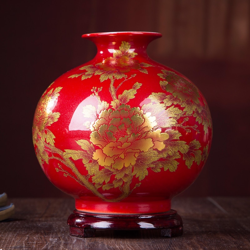 Chinese Style Vase Jingdezhen Yellow Crystal Glaze Flower Vase Home Decor Handmade Shining Famille Rose Vases