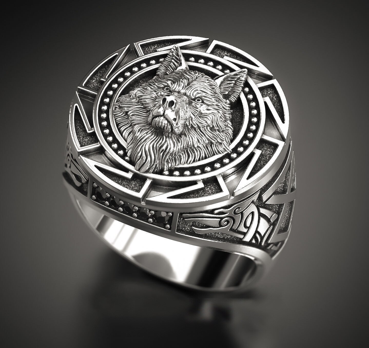 Viking Warrior Wolf Head Men's Ring Retro Celtic Wolf Totem Ring Gothic Bike Hip Hop Punk Men's Ring: 7