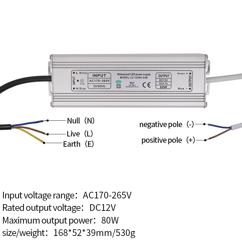 12V power supply IP67 waterproof constant current transformer LED lamp stable IC ballast 10W/20W/30W/45W/60W/80W/100W spot