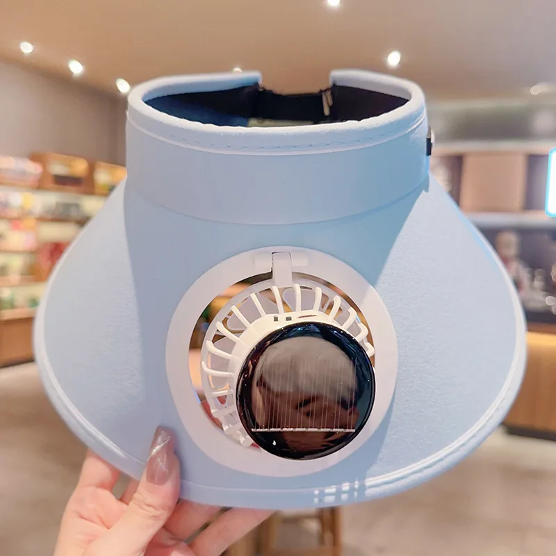 Sonnenhut für Männer und Frauen mit Ventilator, draussen-Visierhut mit Solar--/USB-betriebenem Ventilator, UV-Schutz, breite Krempe, Kühlhut, Camping-Sonnenkappe: Blau