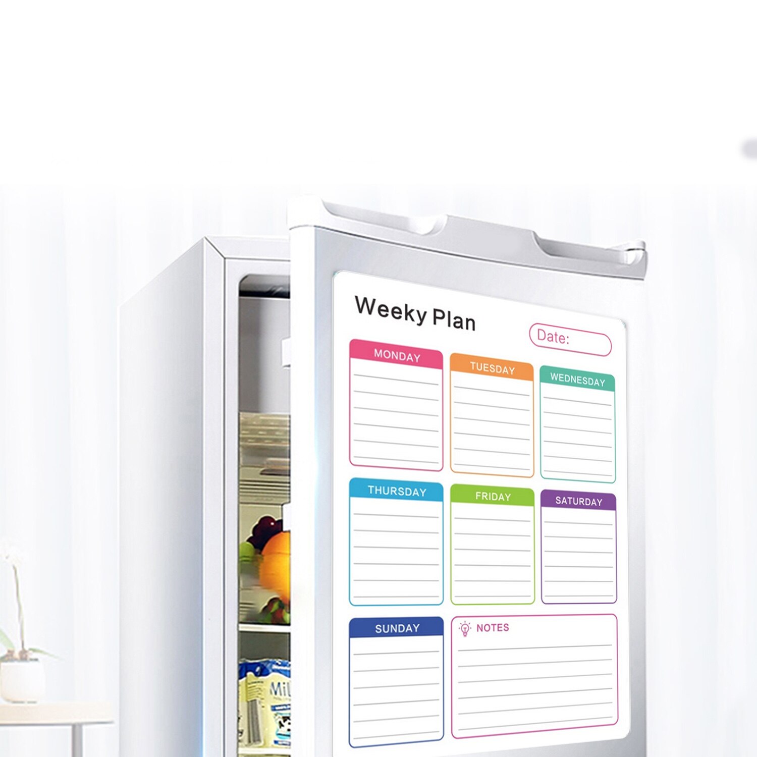 Planificateur hebdomadaire magnétique 40x30cm, tableau de calendrier effaçable à sec, réfrigérateur avec 4 marqueurs effaçables pour la maison, l&#39;école, le bureau et les magasins