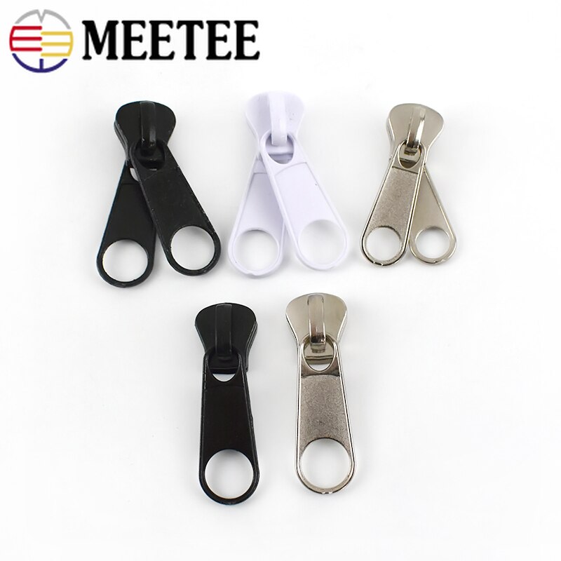 Meetee 5Pcs 10# Double Sided for Resin Zippers Head Zipper Slider Clothes Sewing Zips Puller Replaceable Accessories Repair Zip