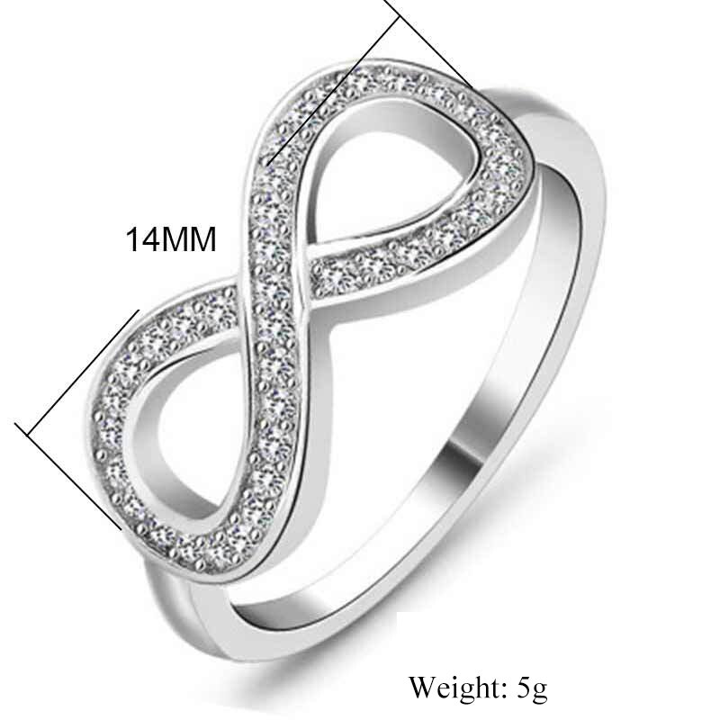Anel de aço inoxidável para mulheres, anel de símbolo do infinito simples com anel de zircônio, cor prata, strass, presente de joias