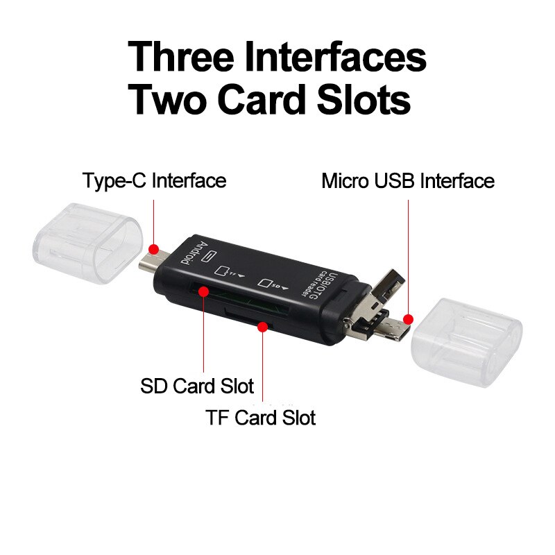 3 in 1Type C en micro USB en USB Kaartlezer USB OTG Hoge Snelheid SD TF Kaart Uitbreiding adapter Voor Android Telefoon Mac Computer