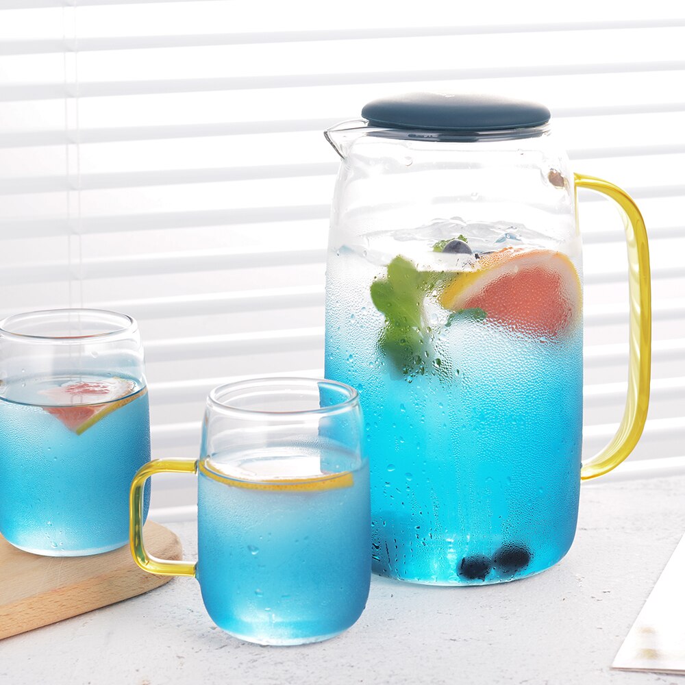 1.5L Grote Water Jug Fles Glas Water Pitcher Met 2 Kopjes Ketel Thee Pot Met Handvat Koude Drinkware Glas theepot