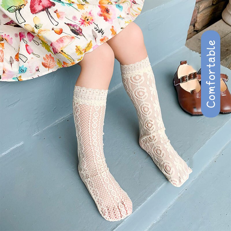 Chaussettes princesse en dentelle pour filles, couleur unie, hautes, en Nylon, pour enfants de 2 à 8 ans