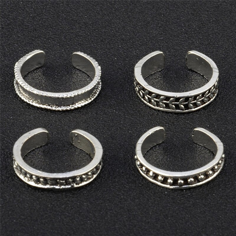 12 Stuks Ringen Dame Unieke Verstelbare Opening Vinger Ring Retro Gesneden Teen Ring Voet Strand Voet Sieraden