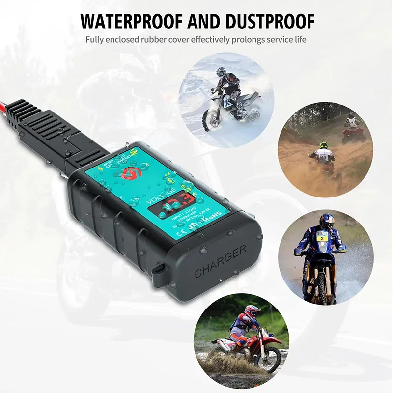 12V USB Motorcycle Charger Waterproof Switch With Voltmeter Fast Charging Adapter SAE To USB Type-C Socket Motorbike Accessories
