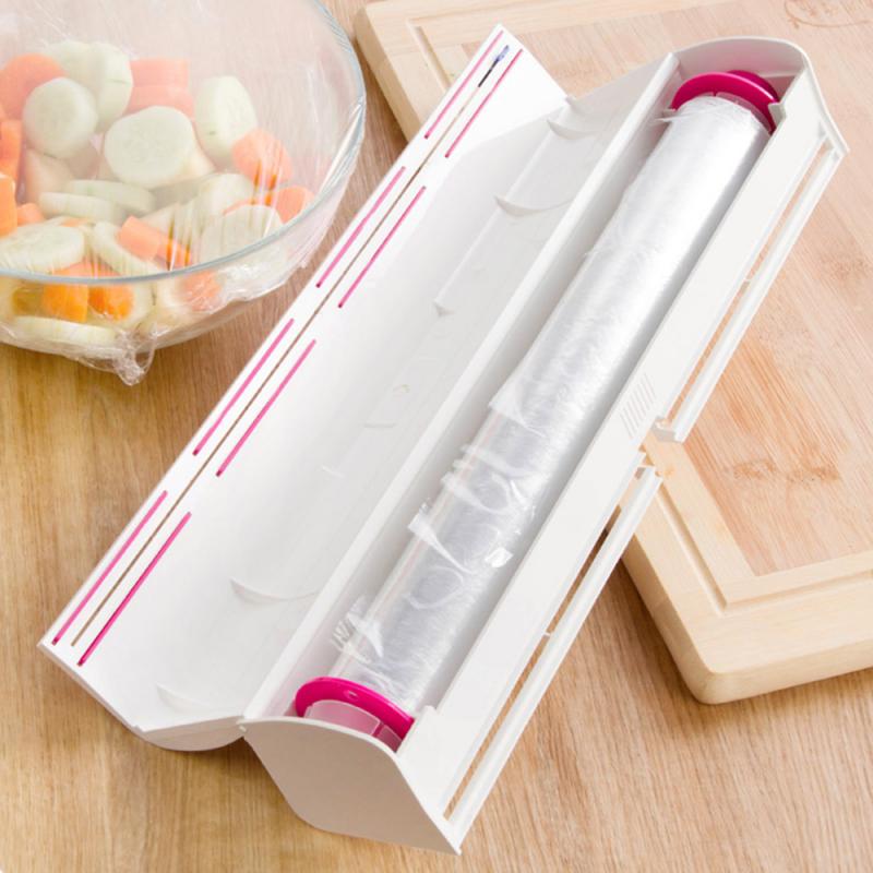 Envoltura de plástico de dispensadores de papel de aluminio de cocina y Film transparente dispensador envoltura de cocina Gadgets Film transparente conservante herramientas de cocina
