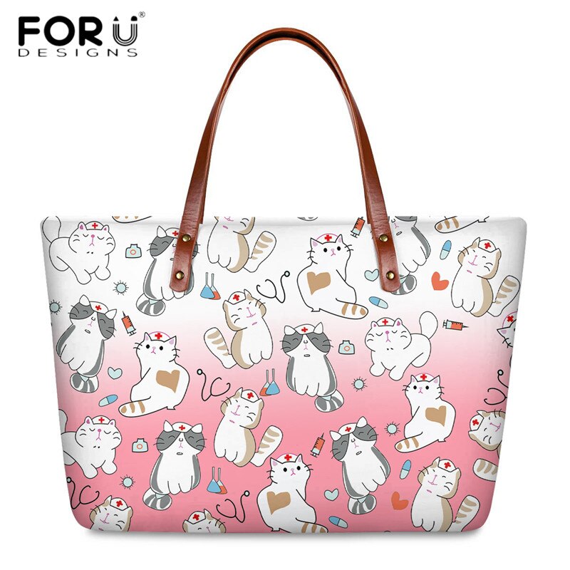 FORUDESIGNS Zipper torebki i portfele Cartoon pielęgniarka lekarz drukuj moda torby z bawełny dla kobiet podróż codzienna torba na ramię PU torebki: HQQ658AL