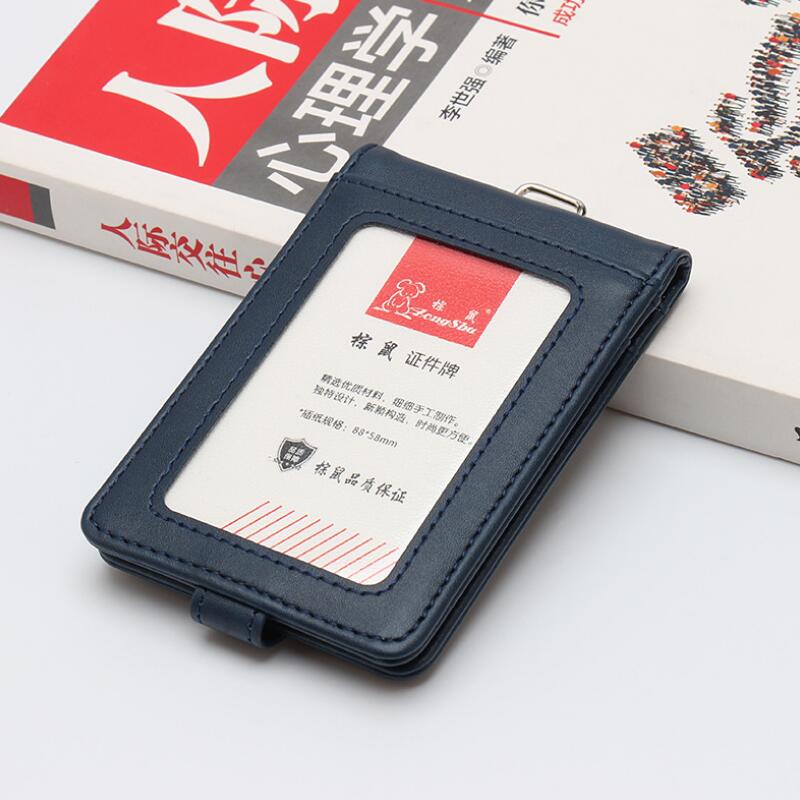 Pu læder dobbelt kort ærme id badge tilfælde klart bank kreditkort badge klip badge holder tilbehør id kortholder: Blå