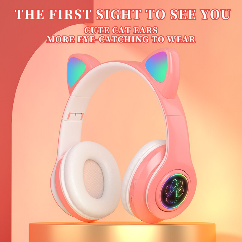 Niedlicher katzenohr-kopfhörer, bluetooth 5.0, kabelloses headset mit unterstützung für tf-karte, audiokabel, kabelgebundener ohrhörer, sport-hifi-bluetooth-headset