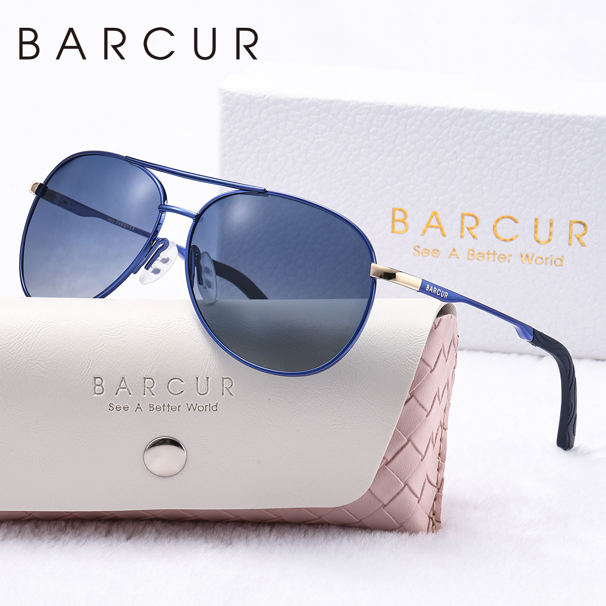 Barcur metalen gepolariseerde roze zonnebril voor dames, lichtgewicht, blauwe gradient glazen, accessoire voor dames: Blauw