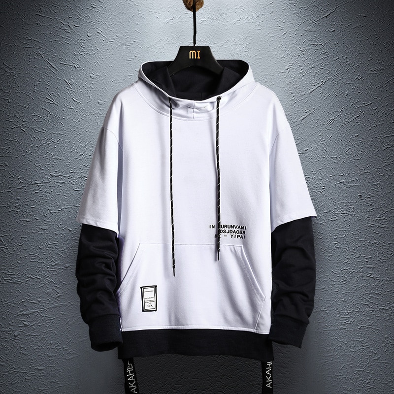 Patchwork hoodie sweatshirt heren herfst hiphop katoenen pullover hoodies streetwear japanse stijl kleding colorblock hoodie